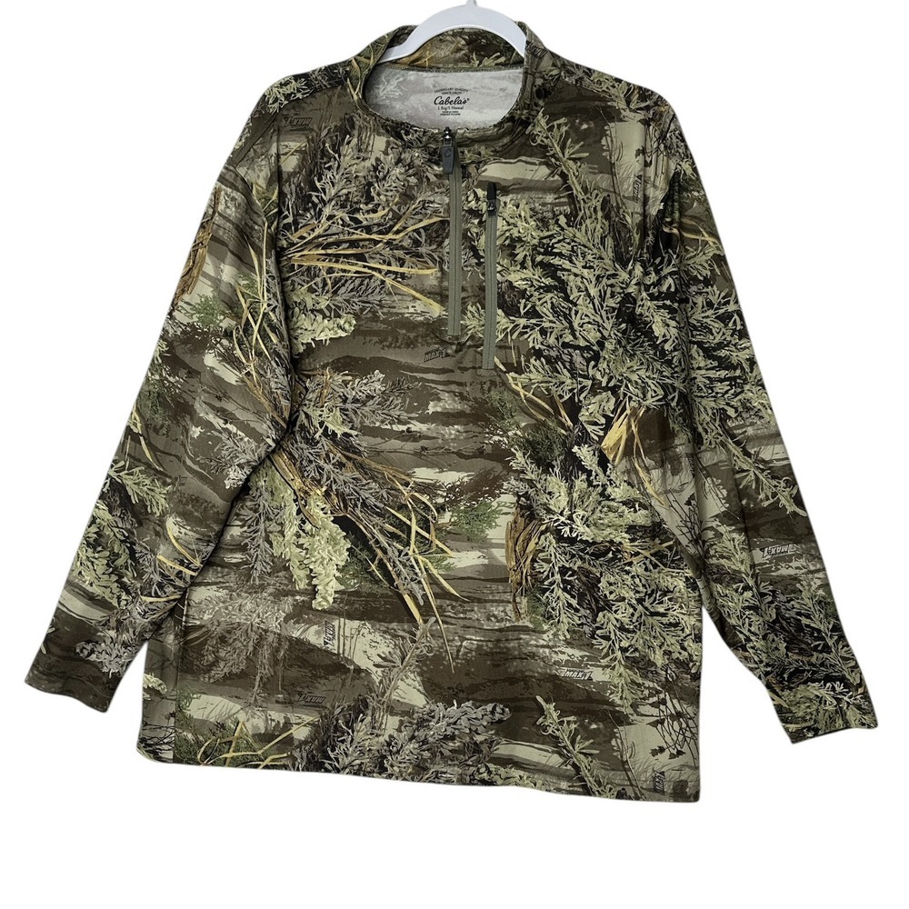 Cabelas Jackets Mens Large Real Tree Camo 1/4 Zip Hunting Lightweight Stretch